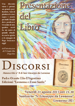 Locandina presentazione libro DISCORSI di P. Orante Elio D'Agostino